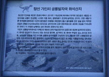 남해안 가인리 공룡 발자국 화석산지 표지판 - 사람 발자국